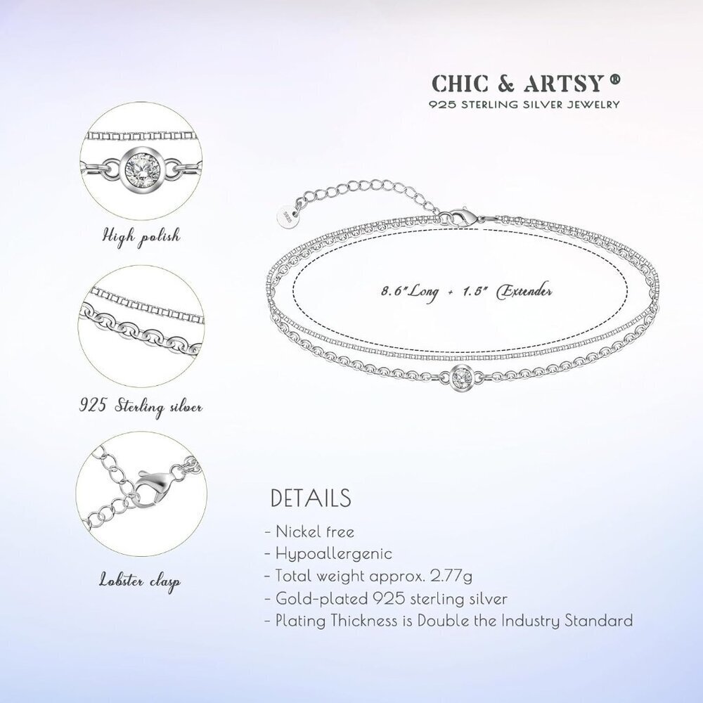 Sterling Silver Multilayer Anklet Womens Beach Jewelry Adjustable Clasp - Picture 5 of 8